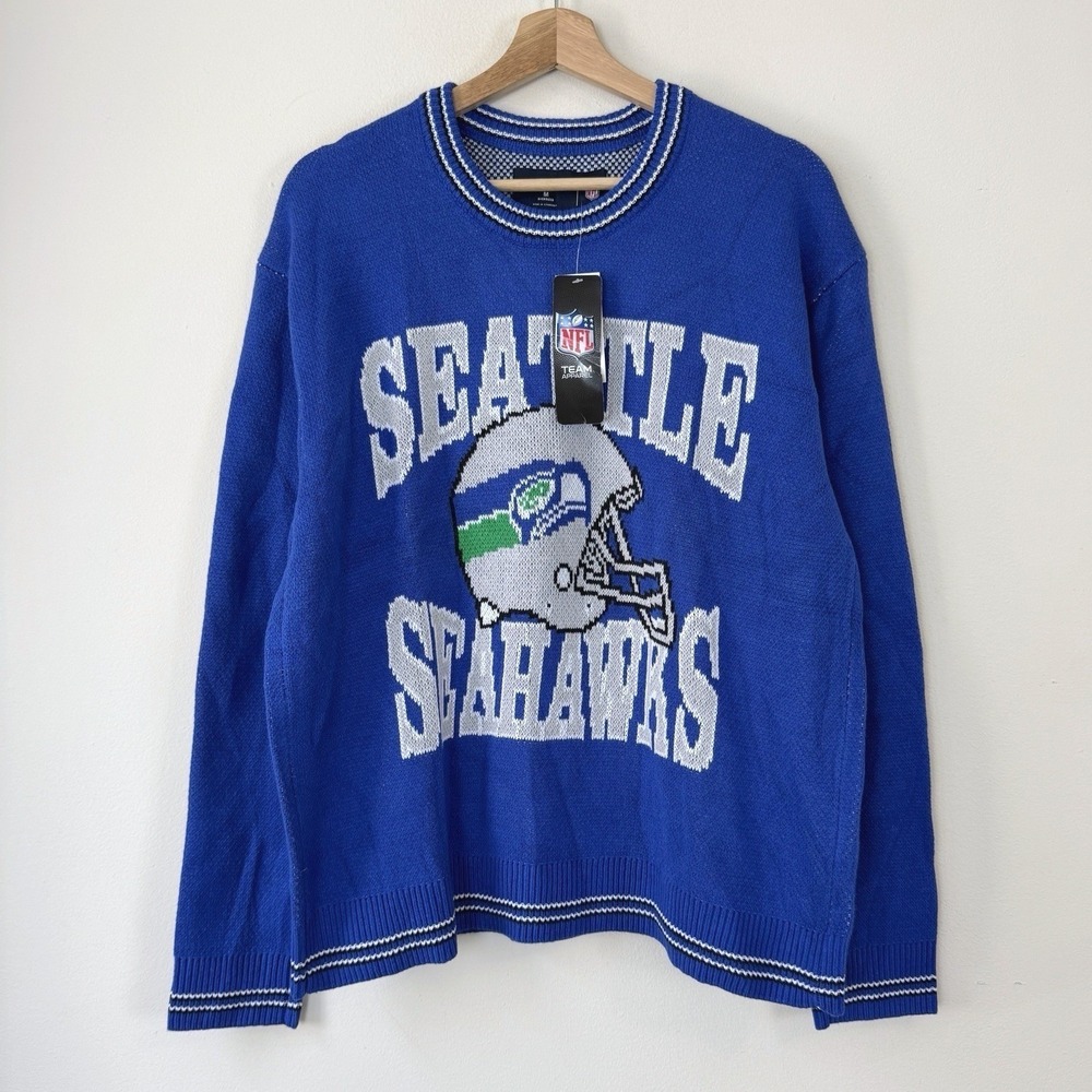 NWT Abercrombie Fitch Seattle Seahawks Blue Knit Sweater Sweatshirt - Medium